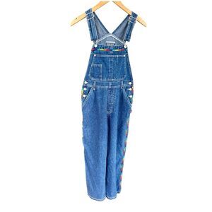 Vintage Limited Too 90s Denim Overalls Juniors 3 Blue Rainbow Trim Y2K Grunge